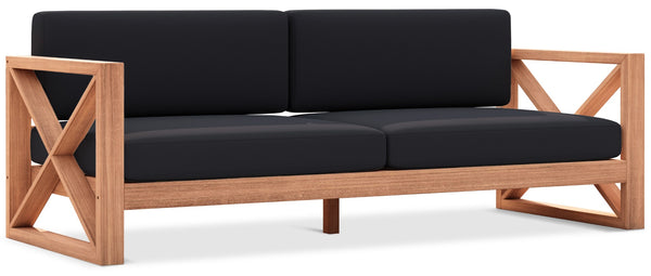 Anguilla Waterproof Fabric / Teak Wood / Foam Contemporary Black Waterproof Fabric Outdoor Sofa - 83" W x 33.5" D x 25" H
