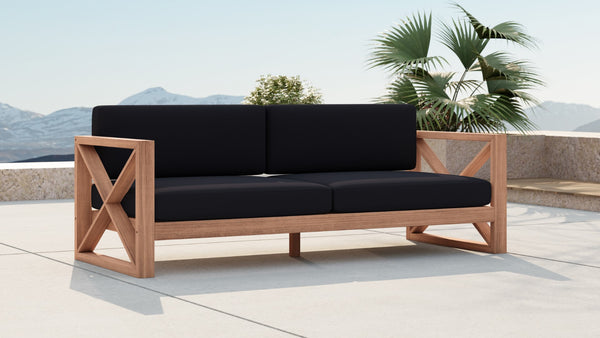 Anguilla Waterproof Fabric / Teak Wood / Foam Contemporary Black Waterproof Fabric Outdoor Sofa - 83" W x 33.5" D x 25" H