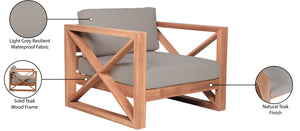 Anguilla Waterproof Fabric / Teak Wood / Foam Contemporary Grey Waterproof Fabric Outdoor Chair - 35.5" W x 33.5" D x 25" H