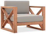Anguilla Waterproof Fabric / Teak Wood / Foam Contemporary Grey Waterproof Fabric Outdoor Chair - 35.5" W x 33.5" D x 25" H