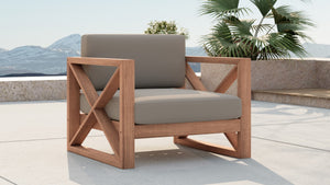 Anguilla Waterproof Fabric / Teak Wood / Foam Contemporary Grey Waterproof Fabric Outdoor Chair - 35.5" W x 33.5" D x 25" H