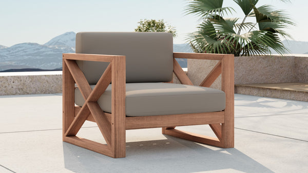 Anguilla Waterproof Fabric / Teak Wood / Foam Contemporary Grey Waterproof Fabric Outdoor Chair - 35.5" W x 33.5" D x 25" H