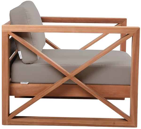 Anguilla Waterproof Fabric / Teak Wood / Foam Contemporary Grey Waterproof Fabric Outdoor Chair - 35.5" W x 33.5" D x 25" H