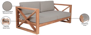 Anguilla Waterproof Fabric / Teak Wood / Foam Contemporary Grey Waterproof Fabric Outdoor Loveseat - 65" W x 33.5" D x 25" H
