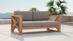 Anguilla Waterproof Fabric / Teak Wood / Foam Contemporary Grey Waterproof Fabric Outdoor Loveseat - 65" W x 33.5" D x 25" H