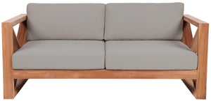 Anguilla Waterproof Fabric / Teak Wood / Foam Contemporary Grey Waterproof Fabric Outdoor Loveseat - 65" W x 33.5" D x 25" H