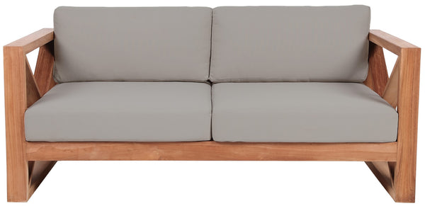 Anguilla Waterproof Fabric / Teak Wood / Foam Contemporary Grey Waterproof Fabric Outdoor Loveseat - 65" W x 33.5" D x 25" H