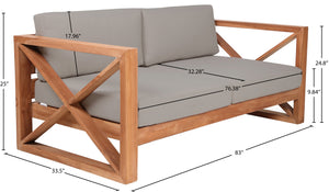 Anguilla Waterproof Fabric / Teak Wood / Foam Contemporary Grey Waterproof Fabric Outdoor Sofa - 83" W x 33.5" D x 25" H