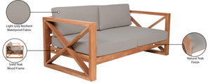 Anguilla Waterproof Fabric / Teak Wood / Foam Contemporary Grey Waterproof Fabric Outdoor Sofa - 83" W x 33.5" D x 25" H