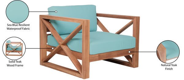 Anguilla Waterproof Fabric / Teak Wood / Foam Contemporary Blue Waterproof Fabric Outdoor Chair - 35.5" W x 33.5" D x 25" H