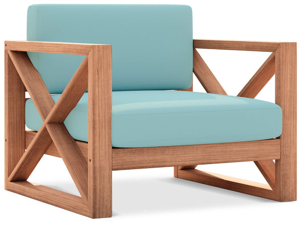 Anguilla Waterproof Fabric / Teak Wood / Foam Contemporary Blue Waterproof Fabric Outdoor Chair - 35.5" W x 33.5" D x 25" H