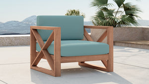 Anguilla Waterproof Fabric / Teak Wood / Foam Contemporary Blue Waterproof Fabric Outdoor Chair - 35.5" W x 33.5" D x 25" H