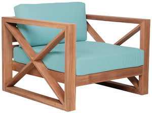 Anguilla Waterproof Fabric / Teak Wood / Foam Contemporary Blue Waterproof Fabric Outdoor Chair - 35.5" W x 33.5" D x 25" H