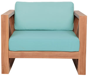 Anguilla Waterproof Fabric / Teak Wood / Foam Contemporary Blue Waterproof Fabric Outdoor Chair - 35.5" W x 33.5" D x 25" H