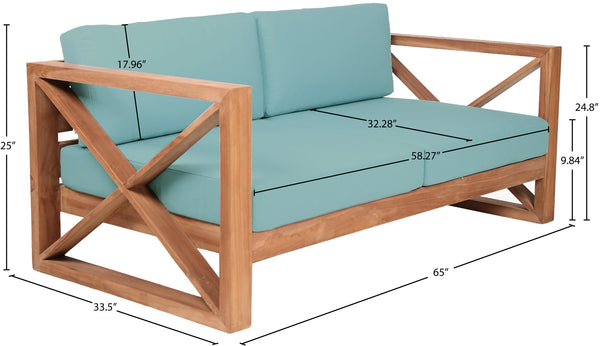 Anguilla Waterproof Fabric / Teak Wood / Foam Contemporary Blue Waterproof Fabric Outdoor Loveseat - 65" W x 33.5" D x 25" H