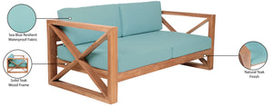 Anguilla Waterproof Fabric / Teak Wood / Foam Contemporary Blue Waterproof Fabric Outdoor Loveseat - 65" W x 33.5" D x 25" H