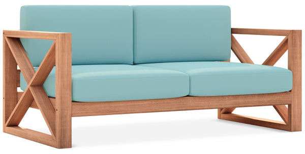 Anguilla Waterproof Fabric / Teak Wood / Foam Contemporary Blue Waterproof Fabric Outdoor Loveseat - 65" W x 33.5" D x 25" H