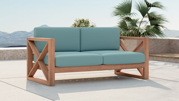 Anguilla Waterproof Fabric / Teak Wood / Foam Contemporary Blue Waterproof Fabric Outdoor Loveseat - 65" W x 33.5" D x 25" H