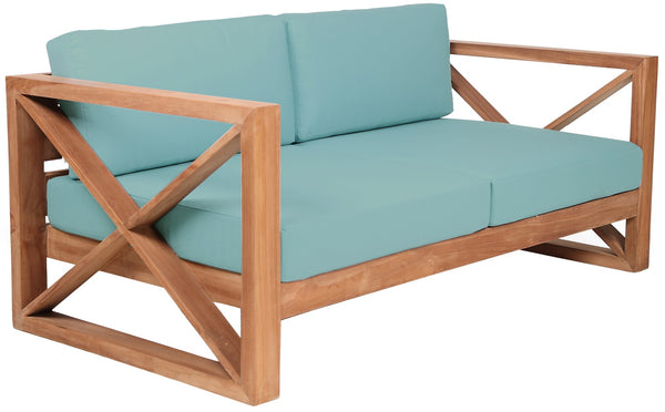 Anguilla Waterproof Fabric / Teak Wood / Foam Contemporary Blue Waterproof Fabric Outdoor Loveseat - 65" W x 33.5" D x 25" H