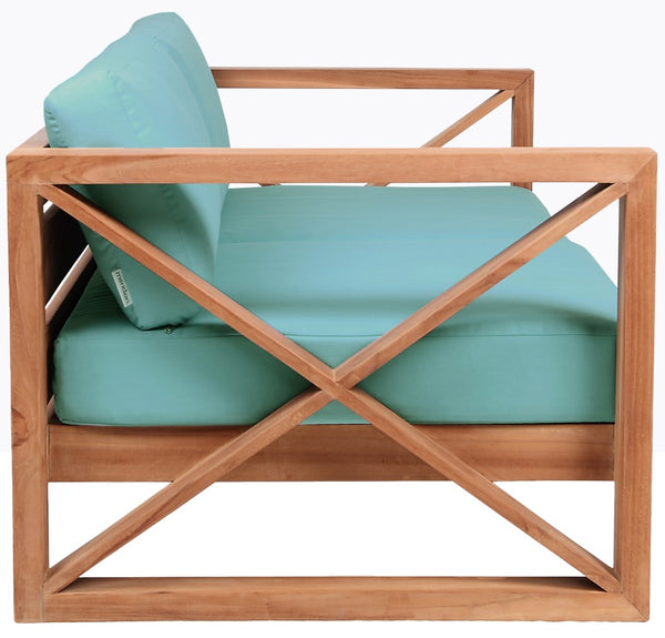 Anguilla Waterproof Fabric / Teak Wood / Foam Contemporary Blue Waterproof Fabric Outdoor Loveseat - 65" W x 33.5" D x 25" H