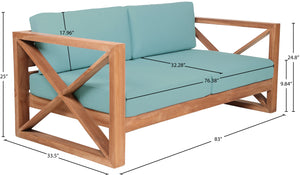 Anguilla Waterproof Fabric / Teak Wood / Foam Contemporary Blue Waterproof Fabric Outdoor Sofa - 83" W x 33.5" D x 25" H