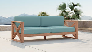 Anguilla Waterproof Fabric / Teak Wood / Foam Contemporary Blue Waterproof Fabric Outdoor Sofa - 83" W x 33.5" D x 25" H