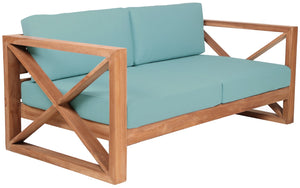 Anguilla Waterproof Fabric / Teak Wood / Foam Contemporary Blue Waterproof Fabric Outdoor Sofa - 83" W x 33.5" D x 25" H