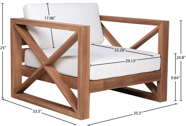 Anguilla Waterproof Fabric / Teak Wood / Foam Contemporary Off White Waterproof Fabric Outdoor Chair - 35.5" W x 33.5" D x 25" H