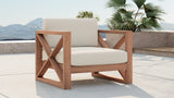 Anguilla Waterproof Fabric / Teak Wood / Foam Contemporary Off White Waterproof Fabric Outdoor Chair - 35.5" W x 33.5" D x 25" H