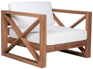 Anguilla Waterproof Fabric / Teak Wood / Foam Contemporary Off White Waterproof Fabric Outdoor Chair - 35.5" W x 33.5" D x 25" H