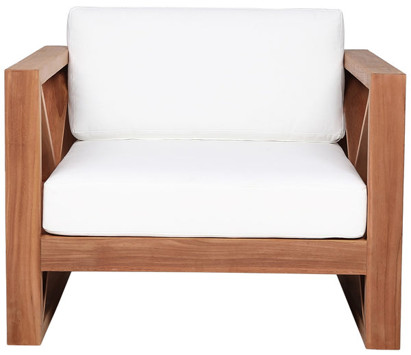 Anguilla Waterproof Fabric / Teak Wood / Foam Contemporary Off White Waterproof Fabric Outdoor Chair - 35.5" W x 33.5" D x 25" H