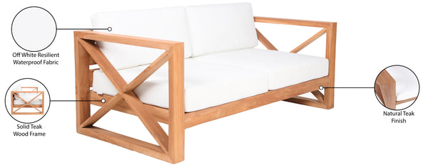 Anguilla Waterproof Fabric / Teak Wood / Foam Contemporary Off White Waterproof Fabric Outdoor Loveseat - 65" W x 33.5" D x 25" H