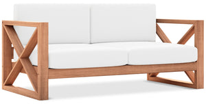 Anguilla Waterproof Fabric / Teak Wood / Foam Contemporary Off White Waterproof Fabric Outdoor Loveseat - 65" W x 33.5" D x 25" H