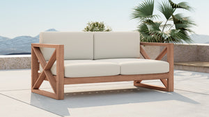 Anguilla Waterproof Fabric / Teak Wood / Foam Contemporary Off White Waterproof Fabric Outdoor Loveseat - 65" W x 33.5" D x 25" H