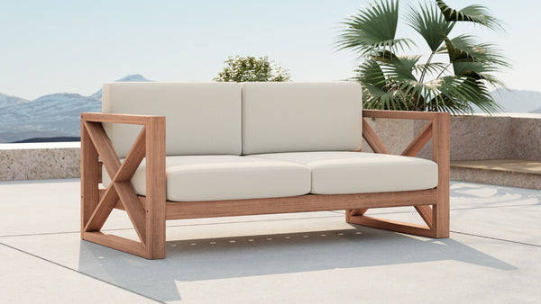 Anguilla Waterproof Fabric / Teak Wood / Foam Contemporary Off White Waterproof Fabric Outdoor Loveseat - 65" W x 33.5" D x 25" H