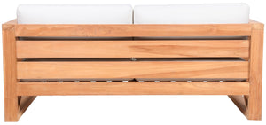 Anguilla Waterproof Fabric / Teak Wood / Foam Contemporary Off White Waterproof Fabric Outdoor Loveseat - 65" W x 33.5" D x 25" H