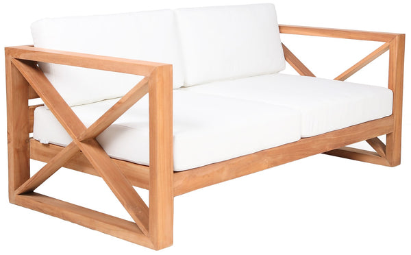 Anguilla Waterproof Fabric / Teak Wood / Foam Contemporary Off White Waterproof Fabric Outdoor Loveseat - 65" W x 33.5" D x 25" H