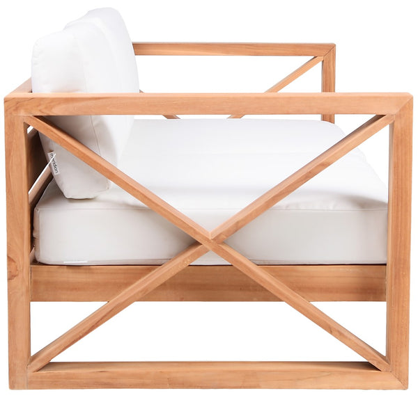 Anguilla Waterproof Fabric / Teak Wood / Foam Contemporary Off White Waterproof Fabric Outdoor Loveseat - 65" W x 33.5" D x 25" H