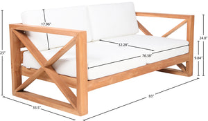 Anguilla Waterproof Fabric / Teak Wood / Foam Contemporary Off White Waterproof Fabric Outdoor Sofa - 83" W x 33.5" D x 25" H