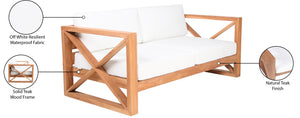 Anguilla Waterproof Fabric / Teak Wood / Foam Contemporary Off White Waterproof Fabric Outdoor Sofa - 83" W x 33.5" D x 25" H