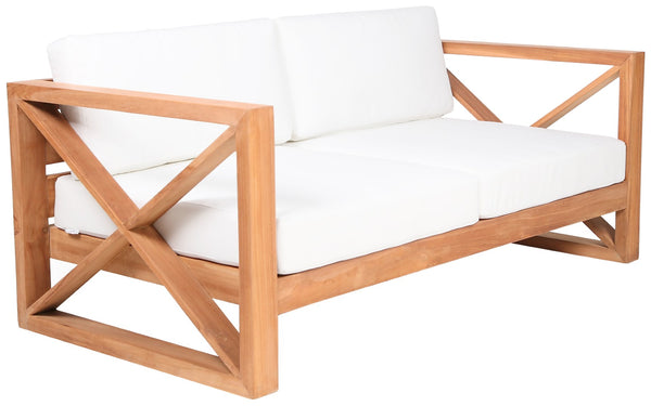Anguilla Waterproof Fabric / Teak Wood / Foam Contemporary Off White Waterproof Fabric Outdoor Sofa - 83" W x 33.5" D x 25" H