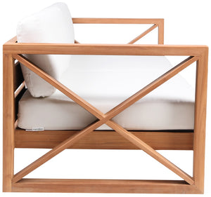 Anguilla Waterproof Fabric / Teak Wood / Foam Contemporary Off White Waterproof Fabric Outdoor Sofa - 83" W x 33.5" D x 25" H