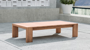 Tulum Teak Wood Contemporary Natural Teak Outdoor Coffee Table - 52" W x 26" D x 12.5" H