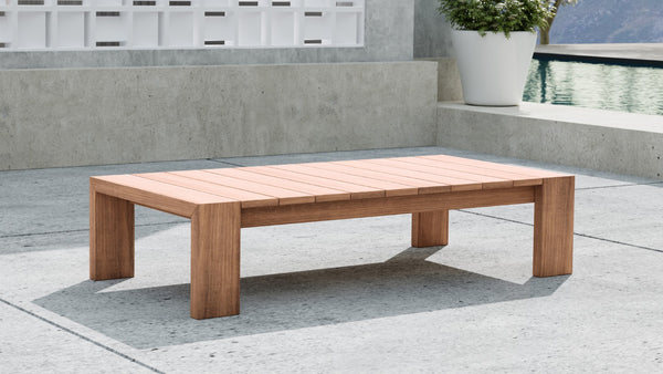 Tulum Teak Wood Contemporary Natural Teak Outdoor Coffee Table - 52" W x 26" D x 12.5" H