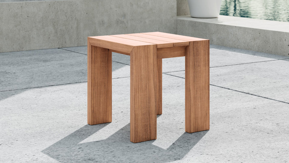 Tulum Teak Wood Contemporary Natural Teak Outdoor End Table - 18.5" W x 18.5" D x 18.5" H