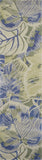 2' x 10' Blue or Green Oversized Leaves Wool Indoor Runner Rug