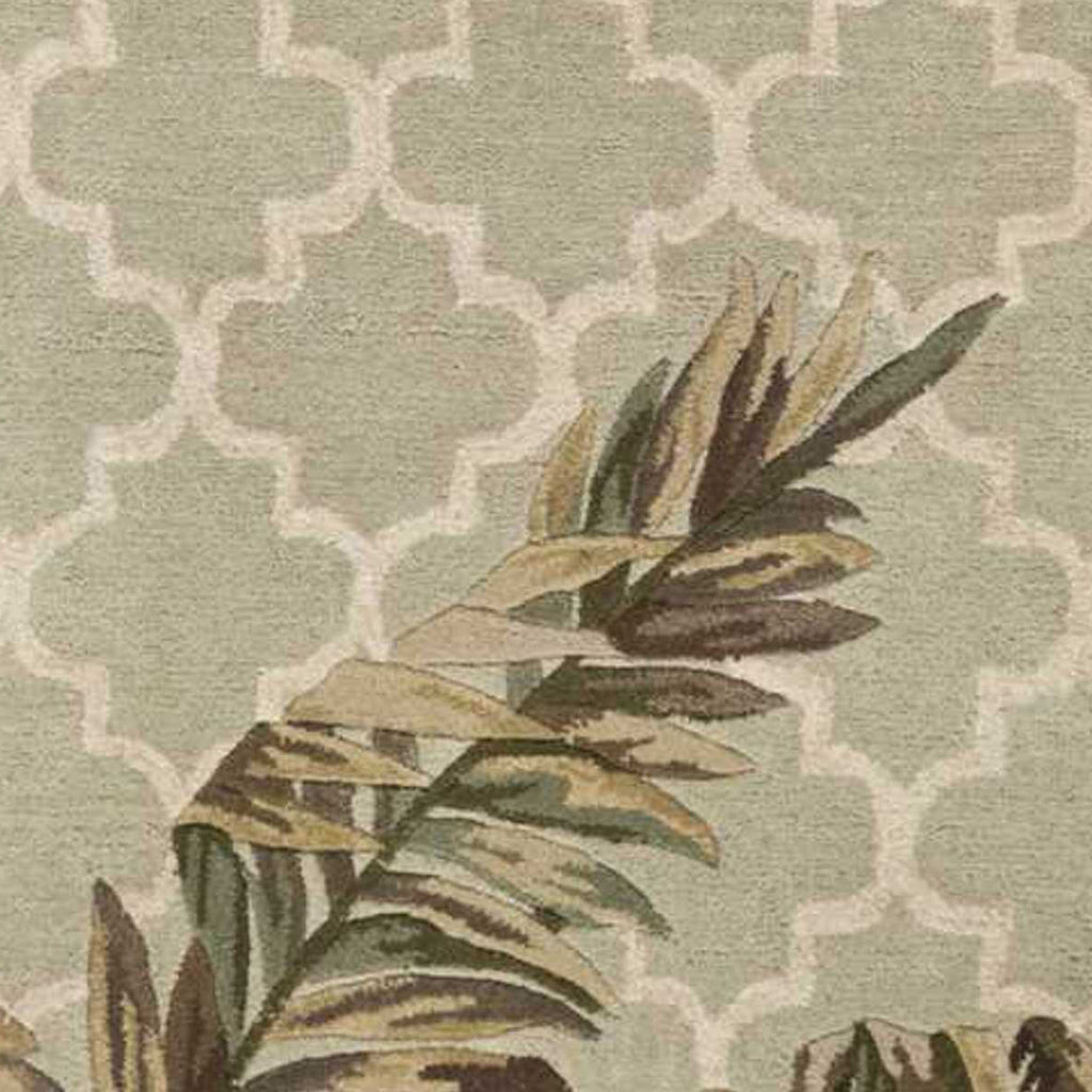 2' x 10' Sage Tropical Leaves Mosaic Wool Indoor Runner Rug