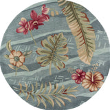 6' Seafoam Green Hand Tufted Tropical Plants Round Indoor Area Rug