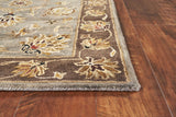 5' x 8' Grey or Mocha Floral Bordered Wool Indoor Area Rug