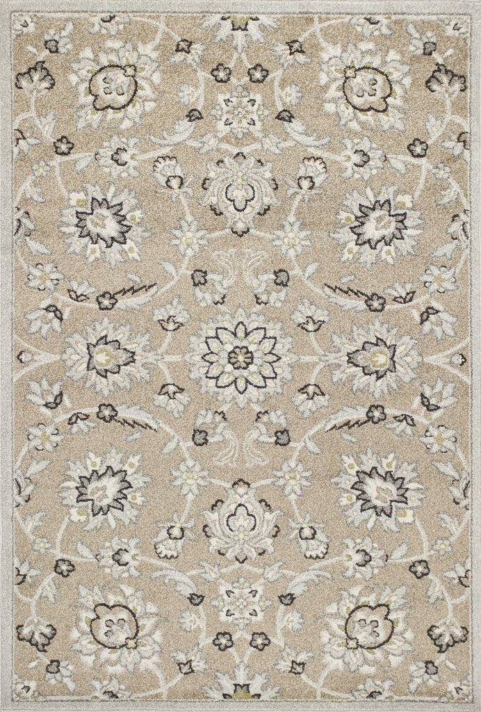 2'x4' Beige Grey Machine Woven UV Treated Floral Traditional Indoor Outdoor Accent Rug
